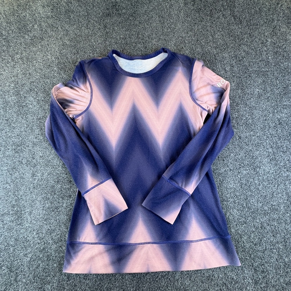 Roxy Daybreak Base Layer Top Womens S Navy Dusty Pink Chevron DryFlight Pullover